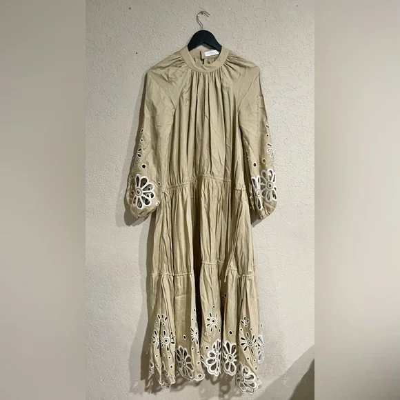 Jonathan SimkhaiAnisa Oversized Broderie Anglaise Cascade Slit Midi Dress